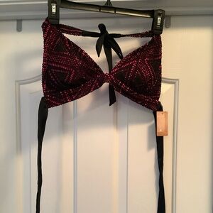 Arizona Jean Co Swimwear Women's Black Hot Pink Crochet Bikini Top Size M Padded